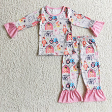 Load image into Gallery viewer, Cow horse pig chicken kids girl farm pajamas