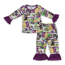 Load image into Gallery viewer, Green purple yellow stripe mouse kids girls Mardi gras pajamas