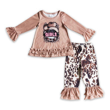 Load image into Gallery viewer, Let's go girls hat shirt cow ruffle pants girls western outfits