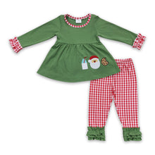 Load image into Gallery viewer, Milk santa biscuit embroidery tunic plaid pants girls Christmas clothes
