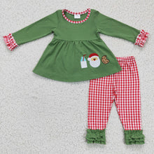 Load image into Gallery viewer, Milk santa biscuit embroidery tunic plaid pants girls Christmas clothes