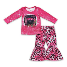 Load image into Gallery viewer, Be mine highland cow leopard bell bottom pants girls Valentine's clothes
