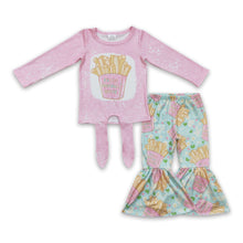 Load image into Gallery viewer, Pink fries shirt bell bottom pants girls Valentine's day clothes