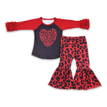 Load image into Gallery viewer, Red leopard heart bell bottom pants girls Valentine's day clothes
