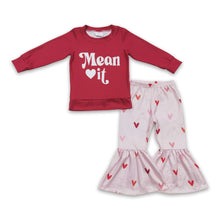 Load image into Gallery viewer, Mean it heart bell bottom pants girls valentine's outfits