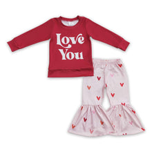 Load image into Gallery viewer, Love you heart kids girls valentine's clothing set