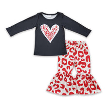 Load image into Gallery viewer, Leopard heart shirt bell bottom pants girls Valentine's outfits