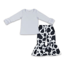 Load image into Gallery viewer, White cotton icing ruffle top cow pants girls outfits