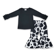 Load image into Gallery viewer, Black cotton icing ruffle top cow bell bottom pants girls outfits