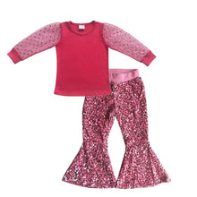 Load image into Gallery viewer, Tulle long sleeves shirt sequin pants girls clothing set