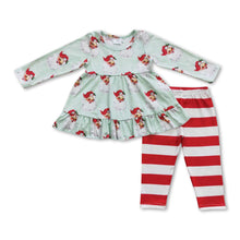 Load image into Gallery viewer, Santa ruffle tunic stripe leggings girls Christmas clothes