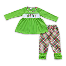 Load image into Gallery viewer, Green face embroidery tunic leggings girls Christmas outfits