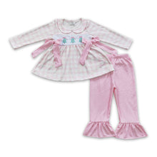 Load image into Gallery viewer, Pink plaid Christmas tree baby girls clothing set