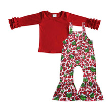 Load image into Gallery viewer, Red top green face jumpsuit kids girls Christmas outfits