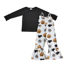Load image into Gallery viewer, Black top pumpkin jumpsuit kids girls Halloween outfits