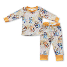 Load image into Gallery viewer, Floral dogs long sleeves kids girls pajamas