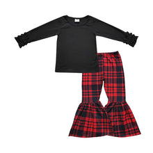 Load image into Gallery viewer, Black icing ruffle top buffalo plaid pants girls Christmas outfits