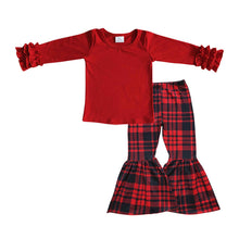 Load image into Gallery viewer, Red icing ruffle top buffalo plaid pants girls Christmas outfits