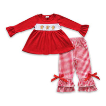 Load image into Gallery viewer, Red gingerbready tunic ruffle pants girls Christmas clothes