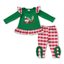 Load image into Gallery viewer, Deer ruffle top plaid leggings baby girls Christmas outfits