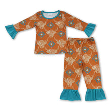 Load image into Gallery viewer, Highland cow aztec long sleeves girls pajamas