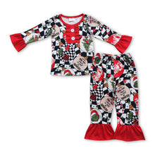 Load image into Gallery viewer, Green face jingle bell girls Christmas pajamas