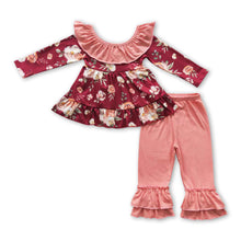Load image into Gallery viewer, Backless bow floral top ruffle pants girls fall clothes