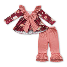 Load image into Gallery viewer, Backless bow floral top ruffle pants girls fall clothes