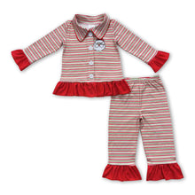 Load image into Gallery viewer, Santa green red stripe baby girls Christmas pajamas