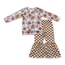 Load image into Gallery viewer, Gingerbread cookie milk top plaid pants girls Christmas clothes