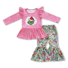 Load image into Gallery viewer, Green face top bell bottom pants girls Christmas clothes