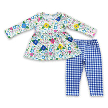 Load image into Gallery viewer, Floral tunic blue plaid leggings girls fall clothing