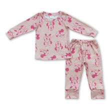 Load image into Gallery viewer, Long sleeves pink mouse kids girls pajamas