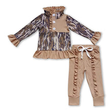 Load image into Gallery viewer, Camo ruffle pullover pants kids girls clothing set