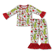 Load image into Gallery viewer, Long sleeves green face gifts kids girls Christmas pajamas