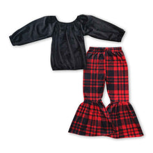 Load image into Gallery viewer, Black velvet top buffalo pants girls Christmas outfits