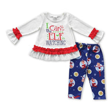 Load image into Gallery viewer, White ruffle top green hat leggings girls Christmas clothes