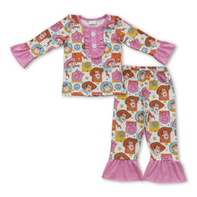 Load image into Gallery viewer, Long sleeves pig toy patchwork girls pajamas