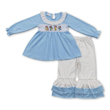 Load image into Gallery viewer, Blue dogs Christmas hat tunic pants girls clothing set