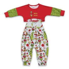 Load image into Gallery viewer, Green face Christmas tree gift jumpsuit top girls outfits