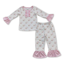 Load image into Gallery viewer, Pink santa long sleeves girls Christmas pajamas