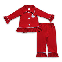 Load image into Gallery viewer, Red santa ruffle girls Christmas pajamas