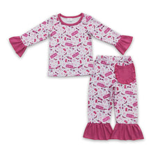 Load image into Gallery viewer, Hot pink pocket party girls pajamas