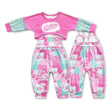 Load image into Gallery viewer, Pink patchwork jumpsuit top party girls clothing set