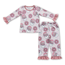 Load image into Gallery viewer, Pink floral groovy santa kids girls Christmas pajamas