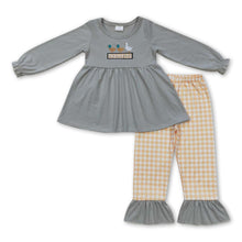 Load image into Gallery viewer, Duck goose grey tunic yellow plaid pants girls outfits