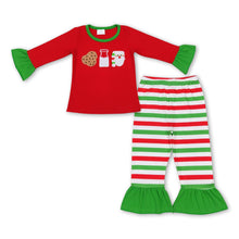 Load image into Gallery viewer, Cookie milk santa red top stripe pants girls Christmas pajamas