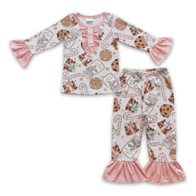 Load image into Gallery viewer, Cookie milk candy cane pink baby girls Christmas pajamas