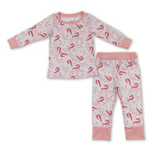 Load image into Gallery viewer, Pink candy cane long sleeves girls Christmas pajamas