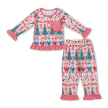 Load image into Gallery viewer, Christmas tree ballet ruffle long sleeves girls pajamas